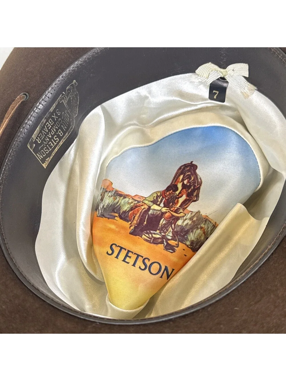 Vintage Stetson 3X Beaver Western Cowboy Hat Size 7 1978 Feather Band Brown EUC